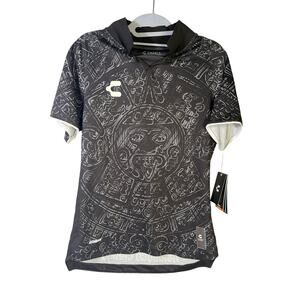 Charly Mexico Heritage SS Soccer Jersey Men's XS Black Aztec Print NWT